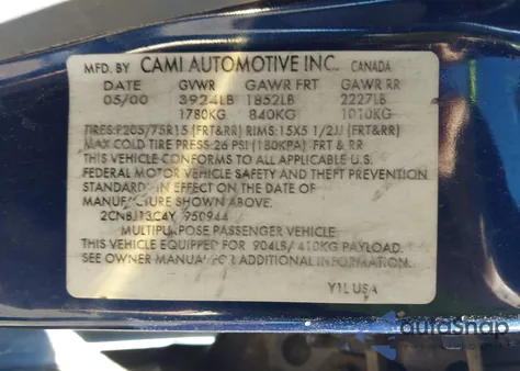 2000 Chevrolet Tracker Hard Top из США, поврежденный, VIN 2CNBJ13C4Y6950944